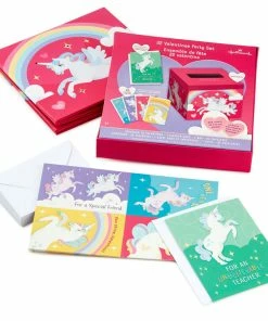 Hallmark Colorful Unicorn Classroom Valentines Set With Light-Up, Musical Mailbox -Department Store Shop Unicorn Kids Classroom Exchange Valentines and Box 5VBX2959 05