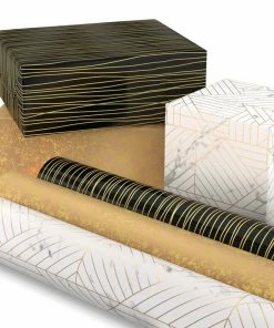 Hallmark Upscale Neutrals 3-Pack Wrapping Paper, 85 Sq. Ft. Total -Department Store Shop Upscale Neutrals 2 Standard 1 Foil 3Pack Gift Wrap 5EWR6417 02