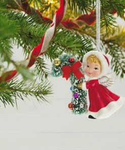 Hallmark Vintage Angel Porcelain Ornament -Department Store Shop Vintage Angel With Candy Cane Keepsake Ornament 2499QXT4127 02