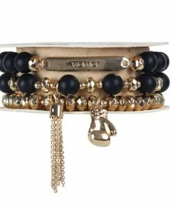 Soul Stacks Warrior Beaded Stretch Bracelets, Set Of 3 5 Soul Stacks Warrior Beaded Stretch Bracelets, Set Of 3 -Department Store Shop Warrior BlackGold Beaded Stretch Bracelets STXWAR 03