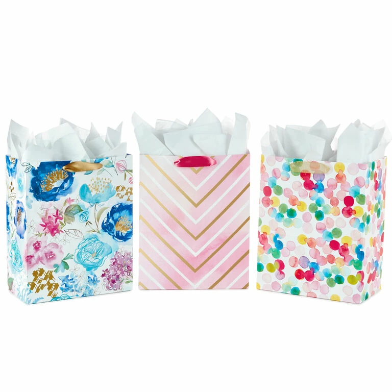 Hallmark 13" Watercolor 3-Pack Assorted Gift Bags With Tissue 1 Hallmark 13" Watercolor 3-Pack Assorted Gift Bags With Tissue