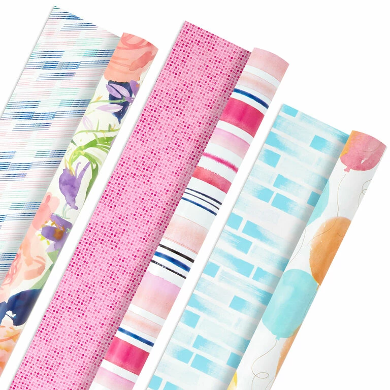 Hallmark Watercolor Tones 3-Pack Reversible Wrapping Paper, 75 Sq. Ft. Total 1 Hallmark Watercolor Tones 3-Pack Reversible Wrapping Paper, 75 Sq. Ft. Total
