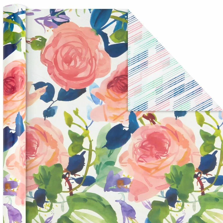 Hallmark Watercolor Tones 3-Pack Reversible Wrapping Paper, 75 Sq. Ft. Total 4 Hallmark Watercolor Tones 3-Pack Reversible Wrapping Paper, 75 Sq. Ft. Total - Image 4