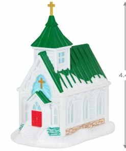 Hallmark Candlelight Service Ornament -Department Store Shop White Church With Green Steeple Keepsake Ornament 2199QGO2767 03
