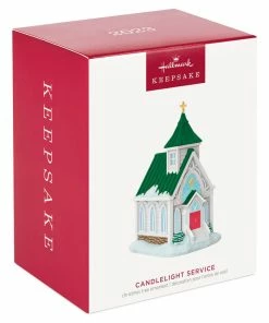 Hallmark Candlelight Service Ornament -Department Store Shop White Church With Green Steeple Keepsake Ornament 2199QGO2767 04