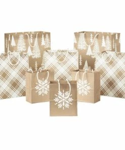 Hallmark Christmas Kraft 8-Pack Holiday Gift Bags, Assorted Sizes And Designs