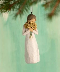 Willow Tree Warm Embrace Ornament, 4" -Department Store Shop Willow Tree Girl Holding Yellow Flowers Figurine Ornament 28015 03