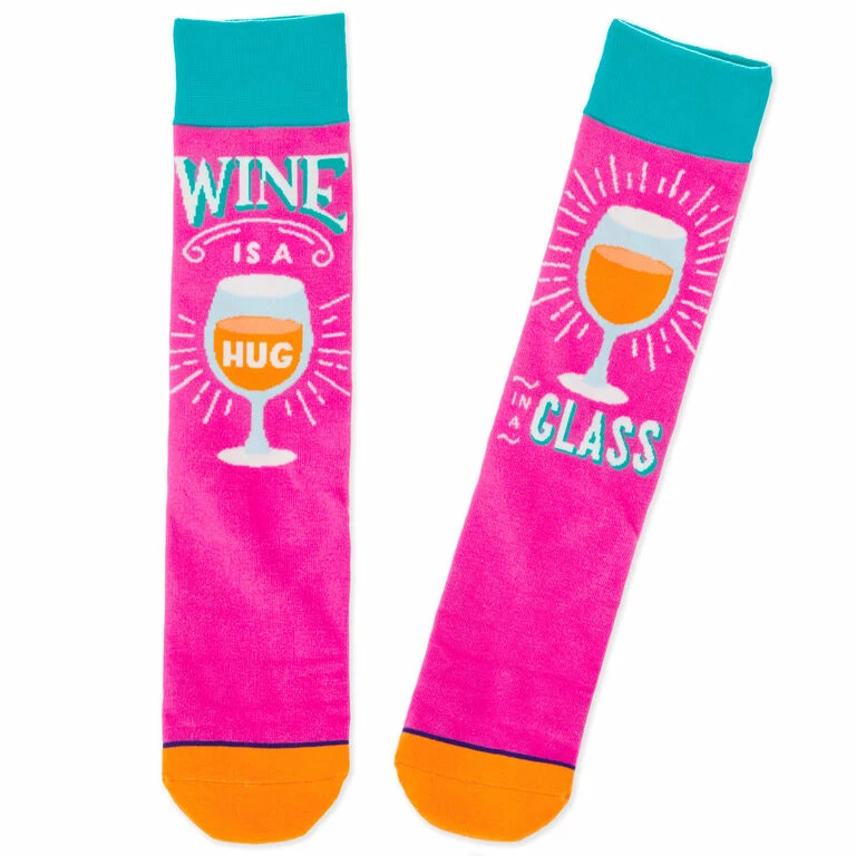 Hallmark Wine Is A Hug In A Glass Funny Crew Socks 1 Hallmark Wine Is A Hug In A Glass Funny Crew Socks