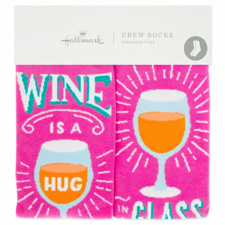 Hallmark Wine Is A Hug In A Glass Funny Crew Socks 2 Hallmark Wine Is A Hug In A Glass Funny Crew Socks - Image 2