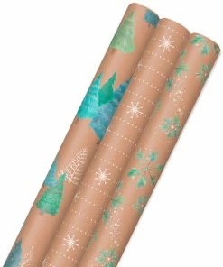 Hallmark Winter Nature Kraft Prints 3-Pack Christmas Wrapping Paper, 90 Sq. Ft.