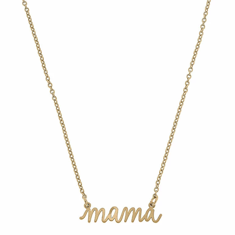 Worn Gold Mama Script Delicate Chain Necklace, 16" 1 Worn Gold Mama Script Delicate Chain Necklace, 16"