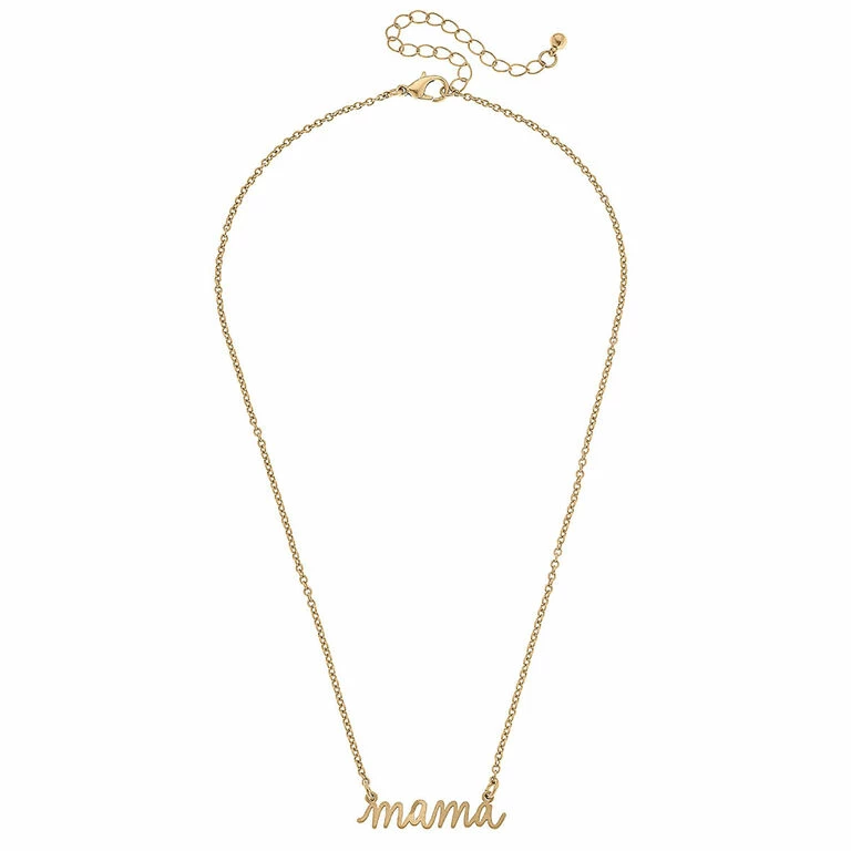Worn Gold Mama Script Delicate Chain Necklace, 16" 2 Worn Gold Mama Script Delicate Chain Necklace, 16" - Image 2