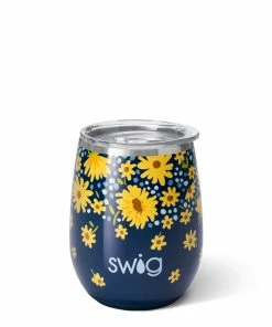 Swig Lazy Daisy Stainless Steel Stemless Wine Glass, 14 Oz.