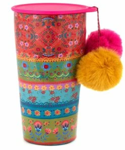 Natural Life Orange Borders Stainless Steel Pom-Pom Tumbler, 15 Oz.